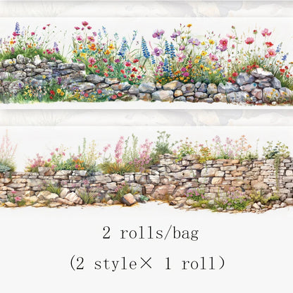 2 Roll PET Tape Green Field Flower Wall Series Sealing Stickers Album Diary Decoration Phone Case Sticker Notebook Accessories Beauty World Shop