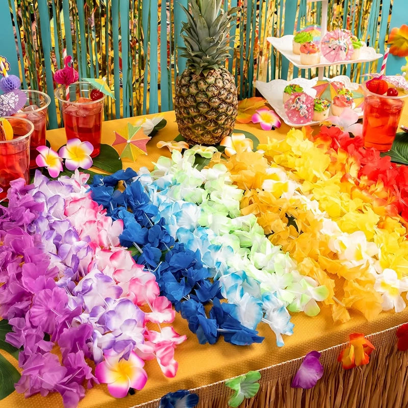 10/20/50pcs Hawaiian Flower Wreath Necklace Summer Tropical Birthday Party Decoration Luau Wedding Artificial Flower Garland Lei Beauty World Shop