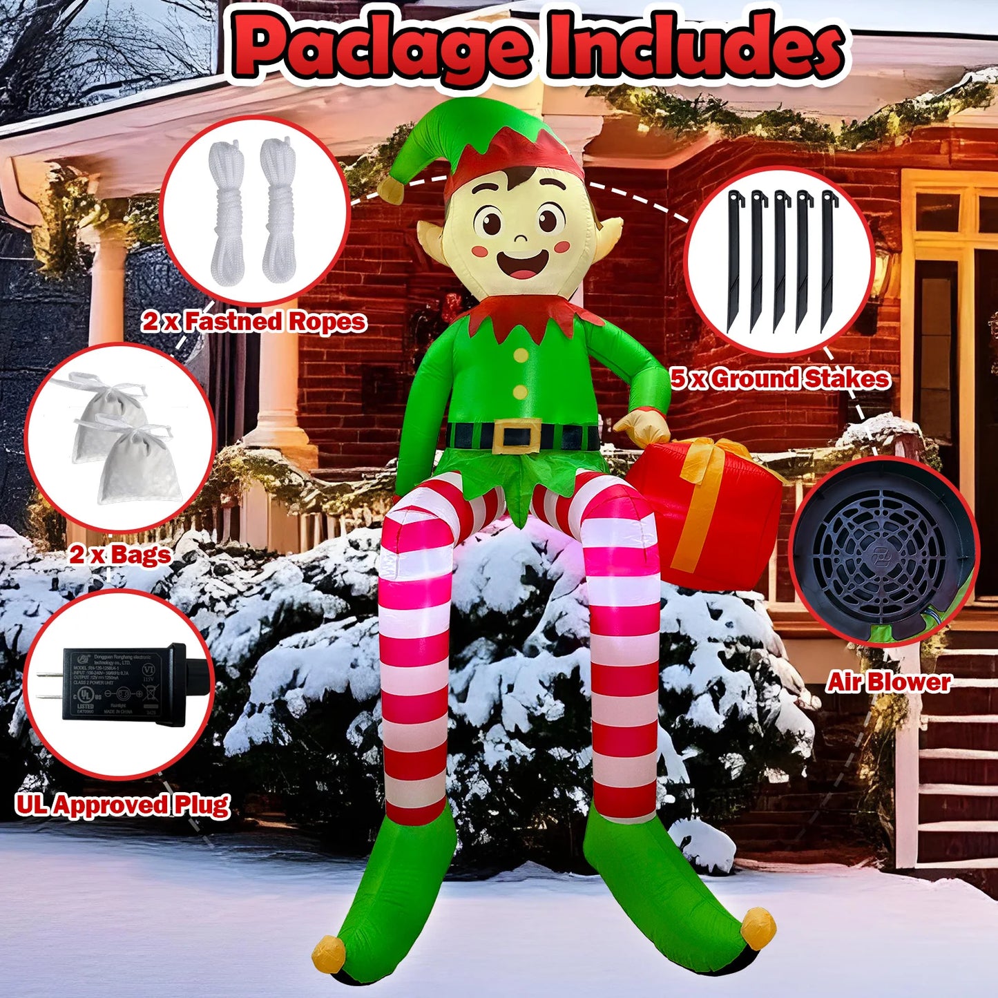 8FT Christmas Inflatables Outdoor Decorations, Christmas Inflatable Sitting Elf Christmas Yard Decorations Bliud-in LED Lights Beauty World Shop