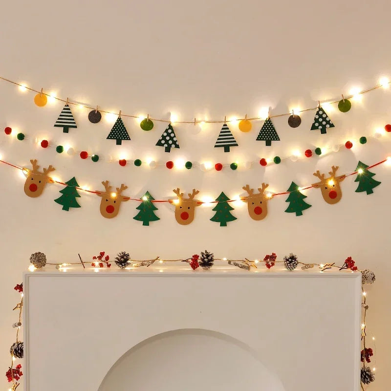LED String Light DIY Handmade Decorated Merry Christmas Holiday Hanging Home Room Background Pull Flag Banner Christmas Pendant Beauty World Shop