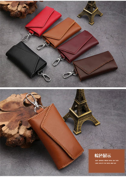 New Genuine Leather Keychain Men Key holder key organizer Pouch Car Key pouch Wallet Housekeeper Key Case Mini Card Bag Beauty World Shop