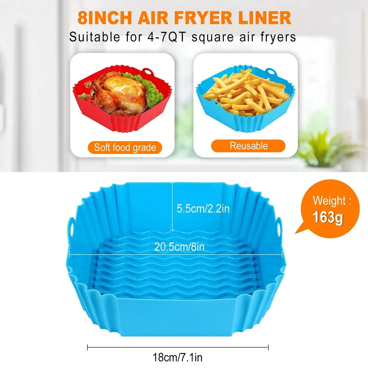 Silicone Air Fryer Pot Tray Food Safe Reusable Square BBQ Barbecue Pad Plate Airfryer Oven Baking Mold Basket Pan for Kitchen Beauty World Shop