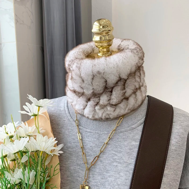 Women Handmade Stretch 100% Real Rabbit Fur Scarf Knit Genuine Rex Rabbit Fur Headbands Girls Natural Rabbit Fur Ring Scarves Beauty World Shop