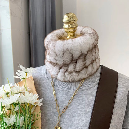 Women Handmade Stretch 100% Real Rabbit Fur Scarf Knit Genuine Rex Rabbit Fur Headbands Girls Natural Rabbit Fur Ring Scarves Beauty World Shop