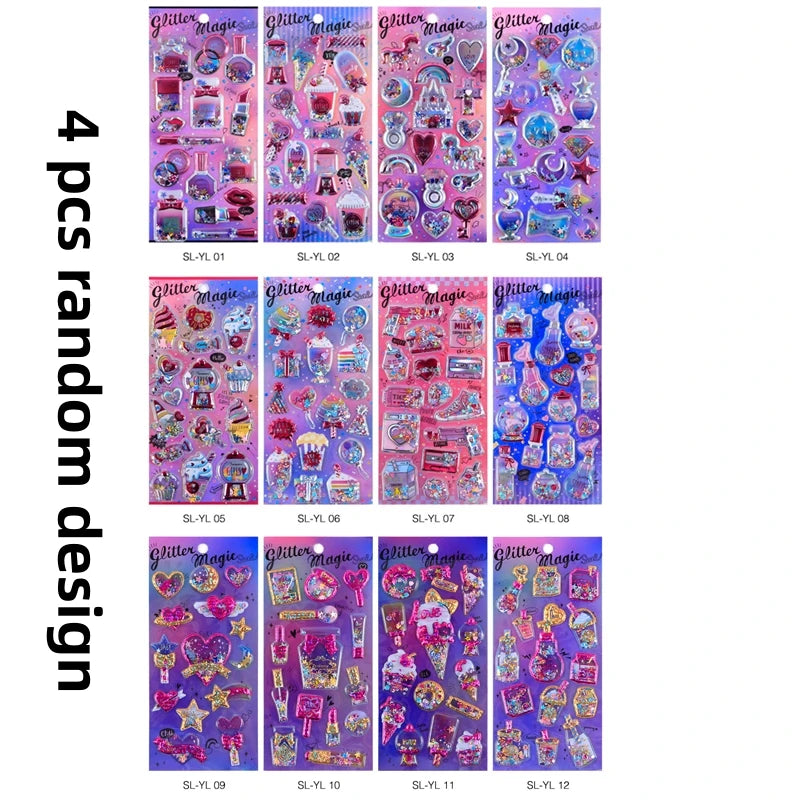 Kawaii Capsule Sparkling 3D Stickers Scrapbooking Diy Journal Stationery Sticker Cute Deco Art School Supplies Beauty World Shop