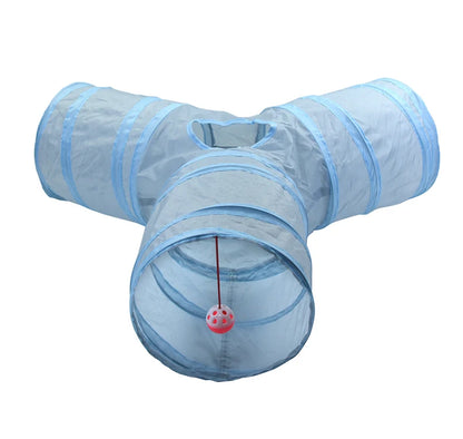 Cat Toys Gray 3-Way Foldable Pet Cat Tunnel Tube Toy Kitten Tunnel Toy with Peep Hole Pet Training Interactive Toy Tunnel Tube Beauty World Shop