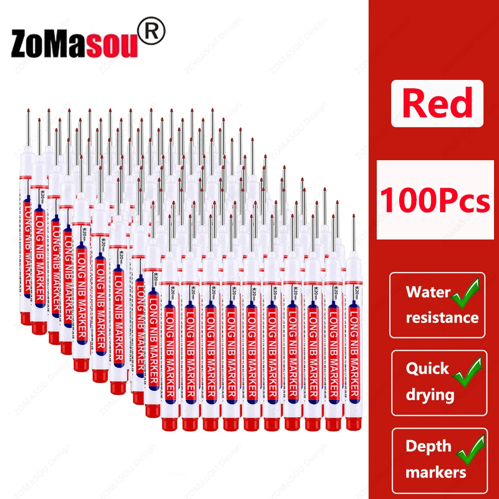 1-100Pcs 2cm Waterproof Long Head Markers Deep Hole Marker Pen for Metal Carpenter Red/Black/Blue/Green Ink Woodworking Tools Beauty World Shop