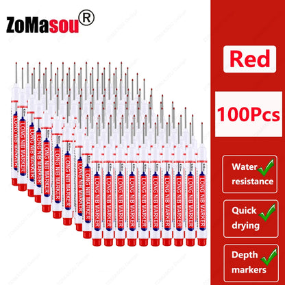 1-100Pcs 2cm Waterproof Long Head Markers Deep Hole Marker Pen for Metal Carpenter Red/Black/Blue/Green Ink Woodworking Tools Beauty World Shop