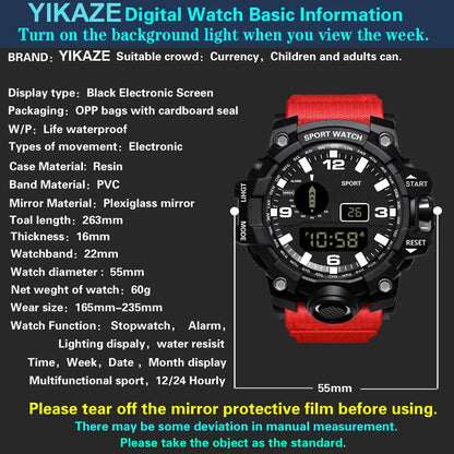 Fashion Men's Watch Sports Electronic Wristwatch Large dial Multifunctional Waterproof Luminous Alarm Kids Male's Military Watch Beauty World Shop