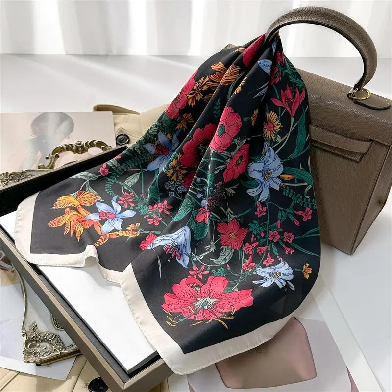 Luxury Print imitation Silk Square Scarf Women Spring Neck Tie Shawl Wraps Female Hair Hand Wrist Headkercheif Hijab Bandana Beauty World Shop