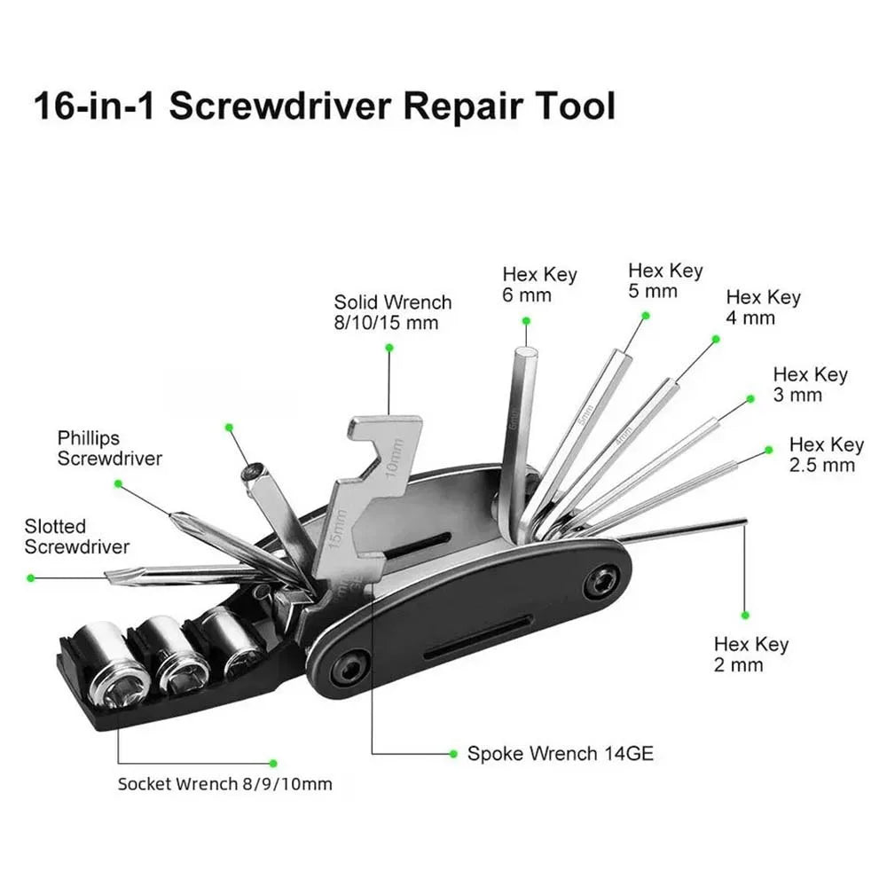 16 in 1 Portable Bicycle Repair Tools Kit Hex Wrench Nut Tire Screwdriver Motorcycle Bicycle Repair Tools Beauty World Shop