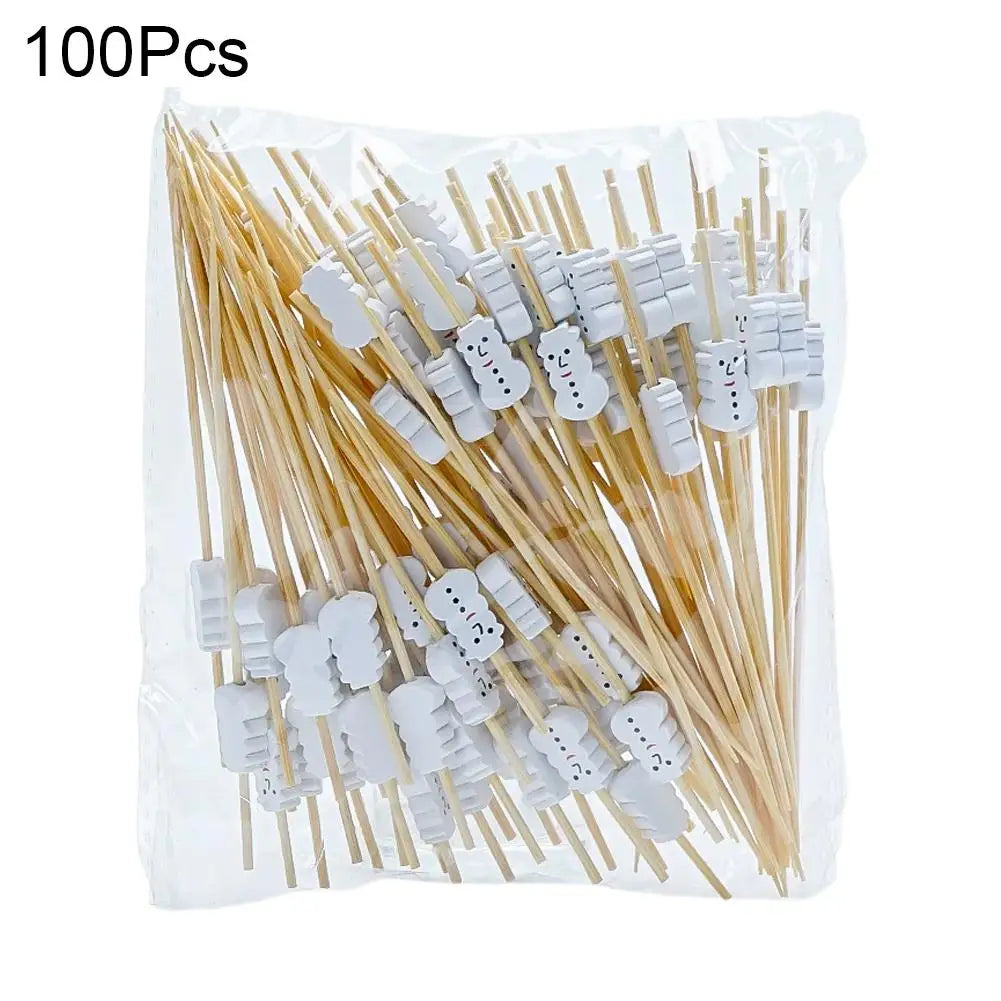 100Pcs Christmas Bamboo Skewer Cocktail Picks Cupcake Topper Disposable Food Dessert Toothpicks Fruit Sticks Party Supplies Beauty Trend Shop
