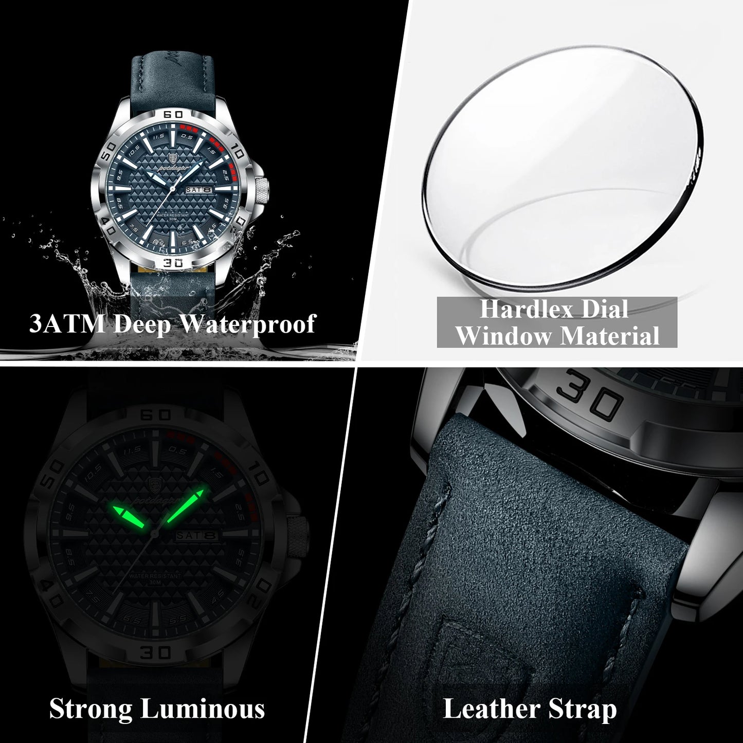 POEDAGAR Original Men Watch Luxury Waterproof Luminous Date Week Watch For Man Quartz Leather Fashion Men's Watches Reloj Hombre Beauty World Shop