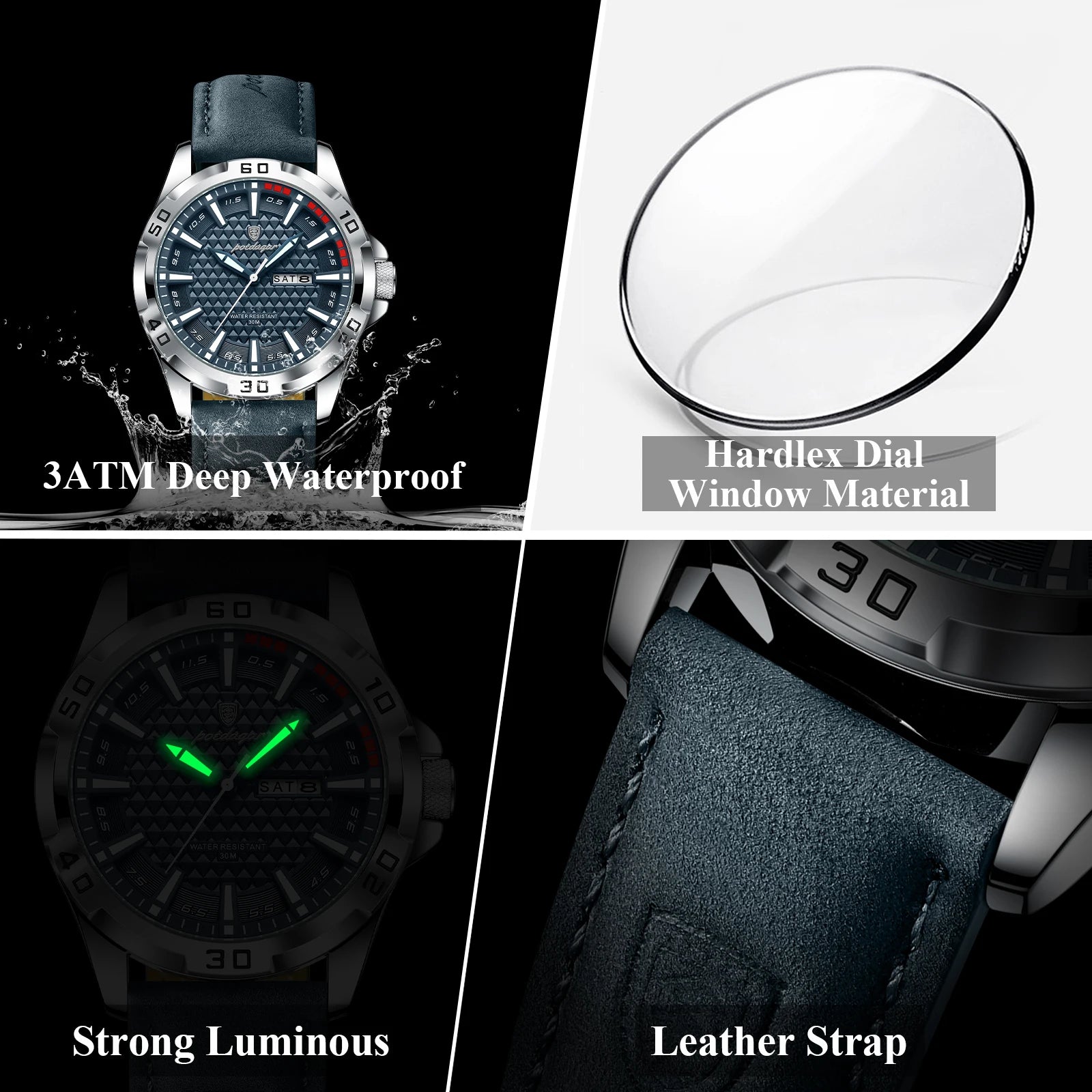 POEDAGAR Original Men Watch Luxury Waterproof Luminous Date Week Watch For Man Quartz Leather Fashion Men's Watches Reloj Hombre Beauty World Shop