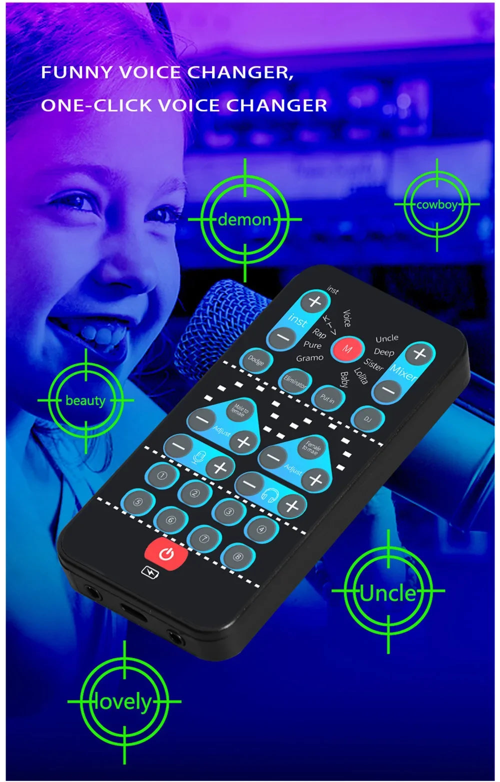 M10 Voice Changer Device Karaoke Function Male Female Voice Switch Universal Portable Sound Changer Card Fine Tuning for Live Beauty World Shop