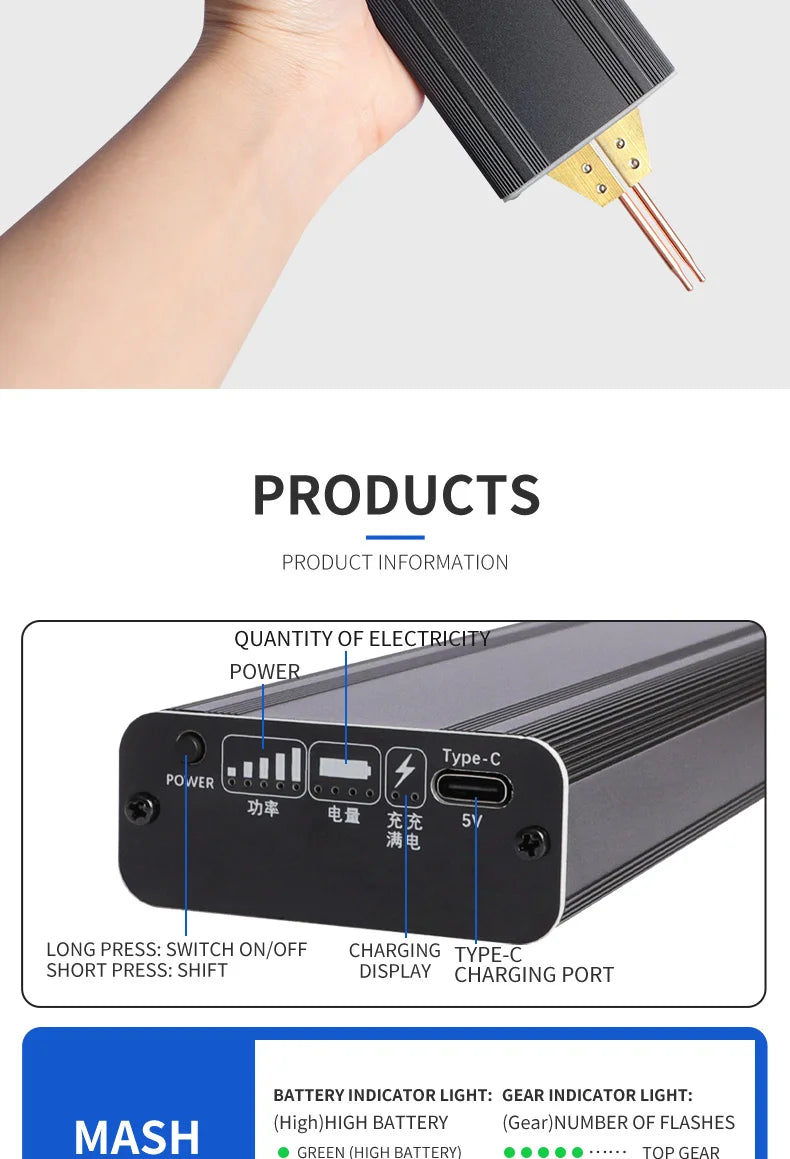 Handheld Battery Spot Welding Machine Portable 18650 Lithium Battery Nickel Sheet Nickel Strip Welding Aluminum Welding Head Beauty World Shop