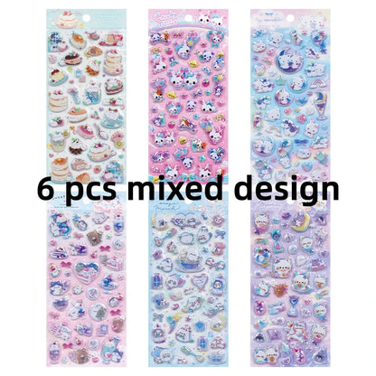 3 pcs/6 pcs Sweet Candy Pets Cat Coffee Cakes Flash Puffy 3D Stickers Scrapbooking Diy Diary Stationery Stickers School Supplies Beauty World Shop