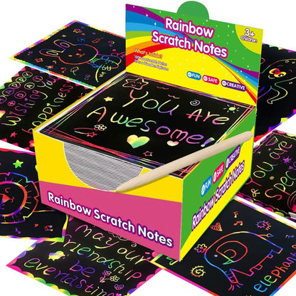 100pcs Scratch Paper Art Set Scratch Off Rainbow Magic Paper with 2 Bamboo Stylus Black Scratch Notes Xmas Birthday Gift Card Beauty World Shop
