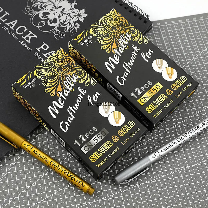 2/1Pc Brush Metallic Marker Pens Gold Silver Color Permanent Art Marker For Manga Crafts Scrapbooking School Stationery Supplies Beauty World Shop
