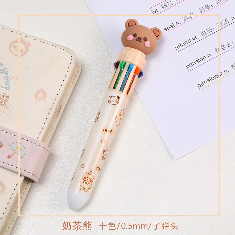 10 Colors Ballpoint Pen Cartoon Bear 0.5mm Colorful Ink Gel Pens Silicone Kawaii Pens School Office Supplies Korean Stationery Beauty World Shop