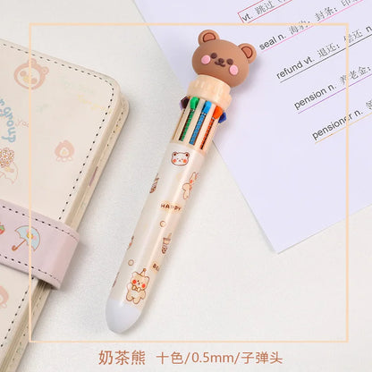 10 Colors Ballpoint Pen Cartoon Bear 0.5mm Colorful Ink Gel Pens Silicone Kawaii Pens School Office Supplies Korean Stationery Beauty World Shop