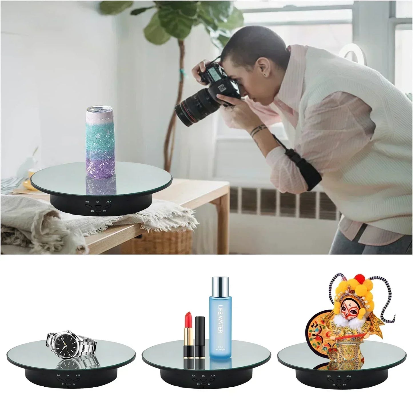 7.87 Inch 360 Degree Electric Rotating Stand with Remote Control for Jewelry Display,Photography and Video,3-position Adjustment Beauty World Shop