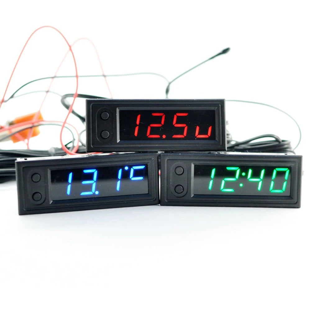 3 in 1 Car Thermometer Voltmeter High Precision Car Temperature Clock Luminous Electric Voltage Meter 12V Automobile Accessories Beauty World Shop