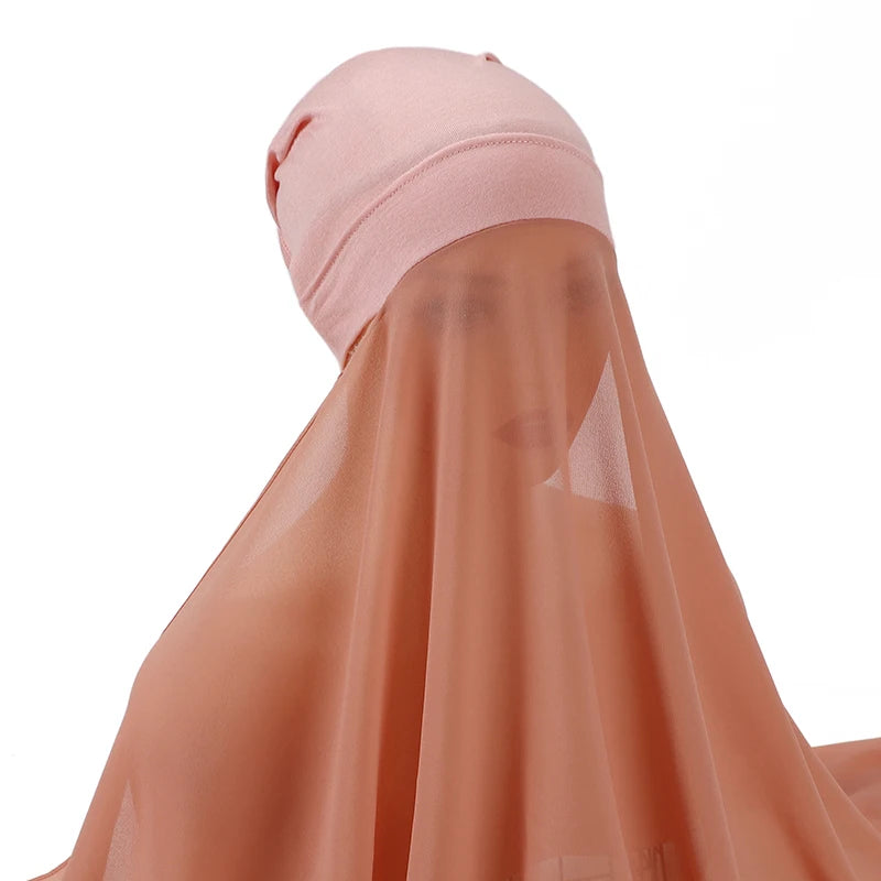 Muslim Women Bonnet + Chiffon Shawl Instant Under scarf Cap Islam Inner Scarf Headband Stretch Hijab Cover Headwrap Turbante Beauty World Shop