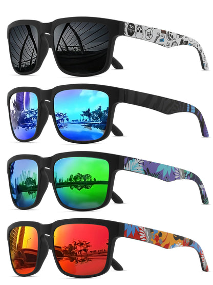 4PCS Square Sports Sunglasses with Designer Temple Pattern - UV400 for Men Women, Beach Vacation Beauty World Shop