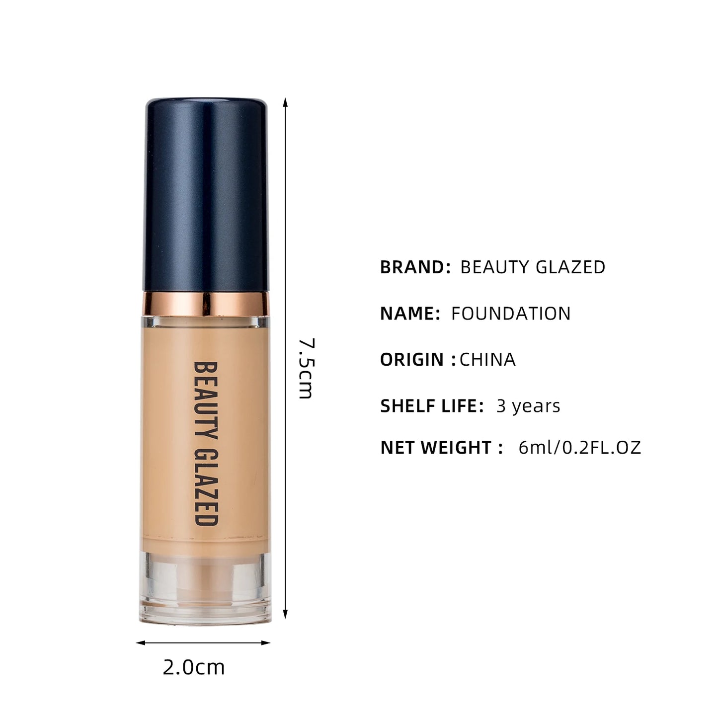 BEAUTY GLAZED 6 Color Liquid Foundation,Full Coverage, Long-Lasting, Waterproof, Natural Effect,Hydrating Beauty Fashion