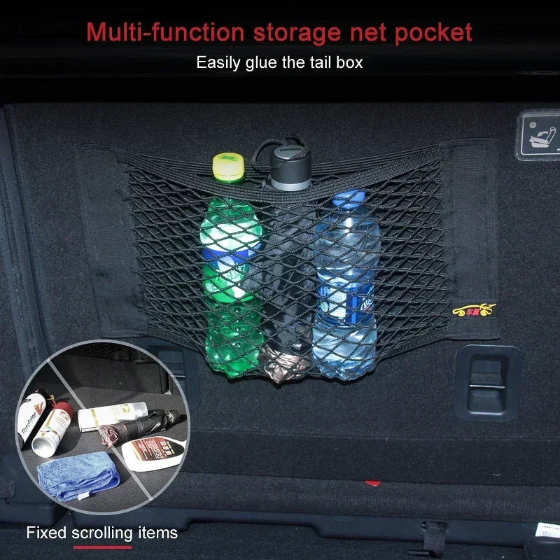 Car Storage Net Stretchable Mesh Pocket Net Magic Elastic Sticker Universal Rear Mesh Trunk Seat Bag Pocket Cage Auto Organizer Beauty World Shop