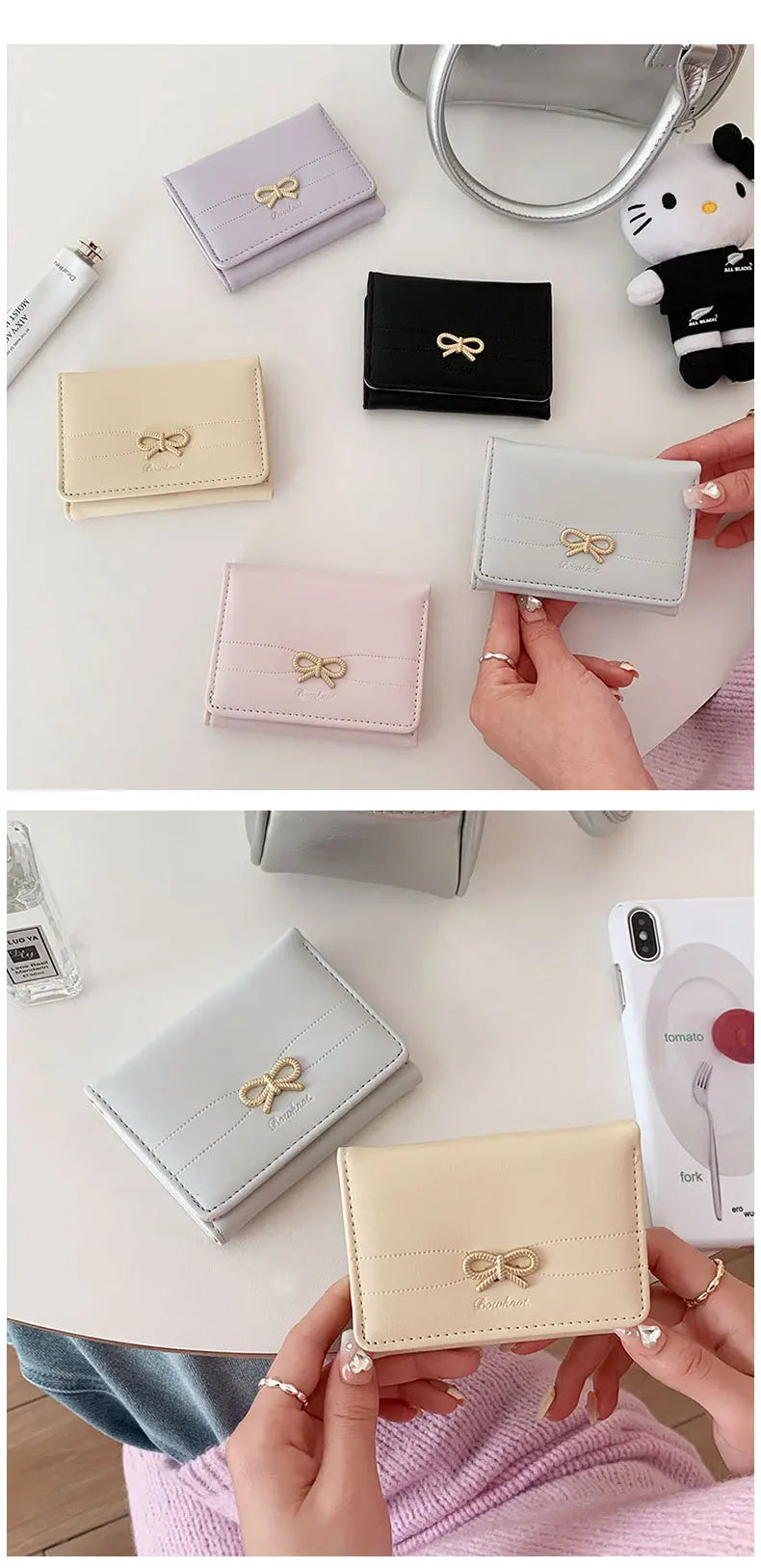 Fashion Wallets Girls Cute Bow Small Wallet Aesthetic Card Holder Classic Three Fold Purse For Women Student Simple Coin Pouch Beauty World Shop