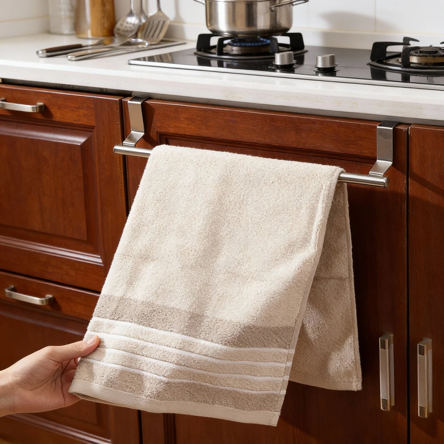 1Pcs Towel Rack Over Door Towel Bar Hanging Holder Stainless Steel Bathroom Kitchen Cabinet White Black Towel Rag Shelf Hanger Beauty World Shop