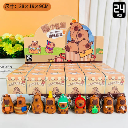 In Stock 24pcs Capybara Blind Box Keychain Cute Snot Bear Figure Mystery Box Doll Pendant Wholesale Bag Backpack Decorations Beauty World Shop