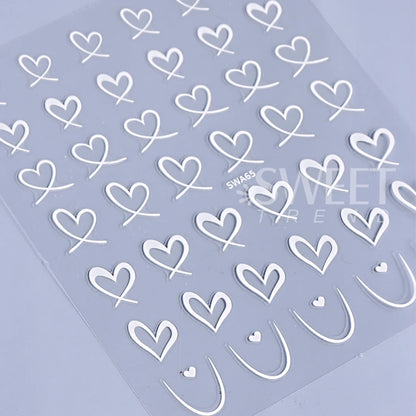 3pcs Valentine's Day Nail Art Stickers 3D Black White Pink Lines Love Heart Nail Decals DIY Adhesive Slider Manicure Decorations Beauty World Shop