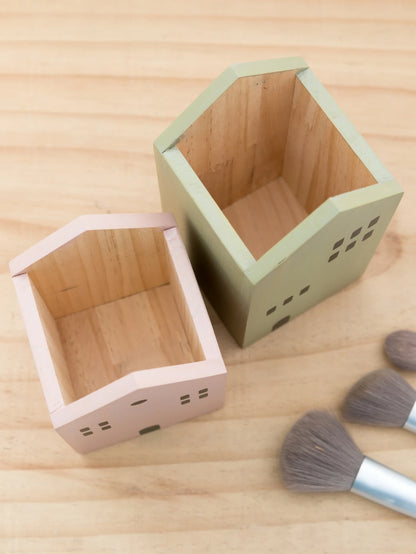 Cartoon House Wooden Pen Holder Pencil container Makeup Brush Stationery storage box Student/ Office Desktop Storage Organiser Beauty World Shop