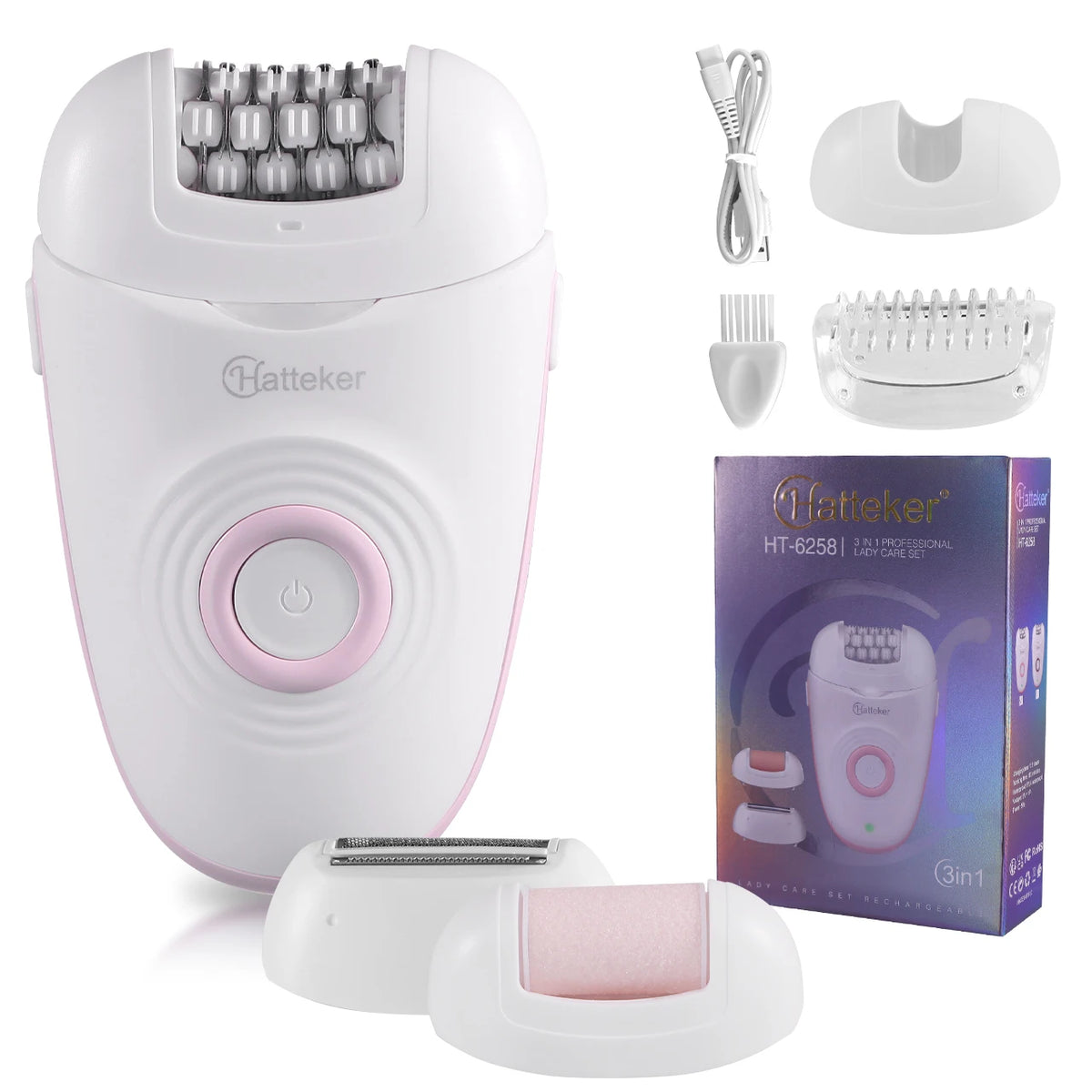 Hatteker 2-in-1 Epilator Hair Remover Leg Body Portable Lady Shaver Hair Removal Tool Underarms Facial Clipper for Women IPX7 Beauty World Shop