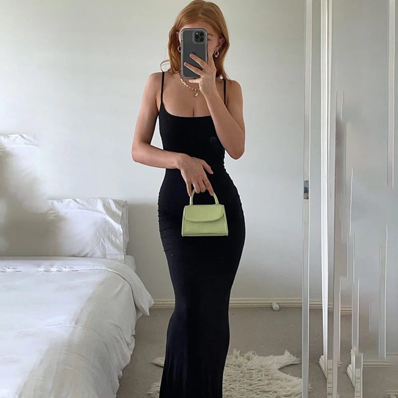 Elegant Bodycon Maxi Dress Women Summer 2024 Sleeveless Backless Sexy Outfits Party Club Sundress Black Birthday Dresses Clothes Beauty World Shop