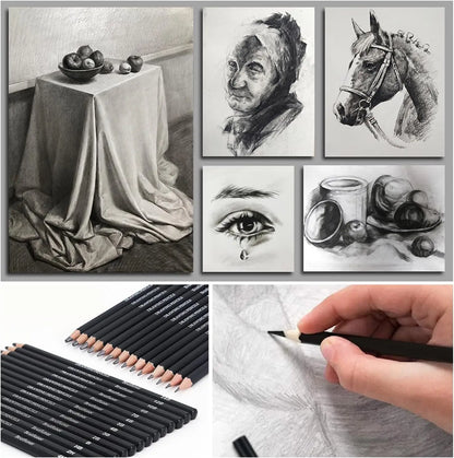 29Pcs Drawing Kit Sketching Pencils Set,Portable Pen Curtain-Charcoal Pencils, Sketch Pencils, Charcoal Stick,Sharpener,Eraser Beauty World Shop