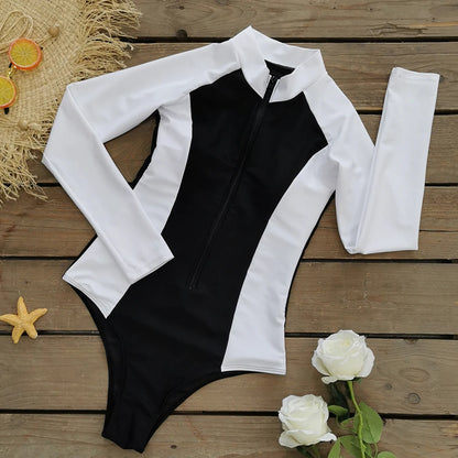 2026 Surfing Sport Swimsuit Long Sleeves Women One Piece Swimsuit  Swimwear Solid Monokini Bathing Suit Tropical Bodysuit Female Beauty World Shop