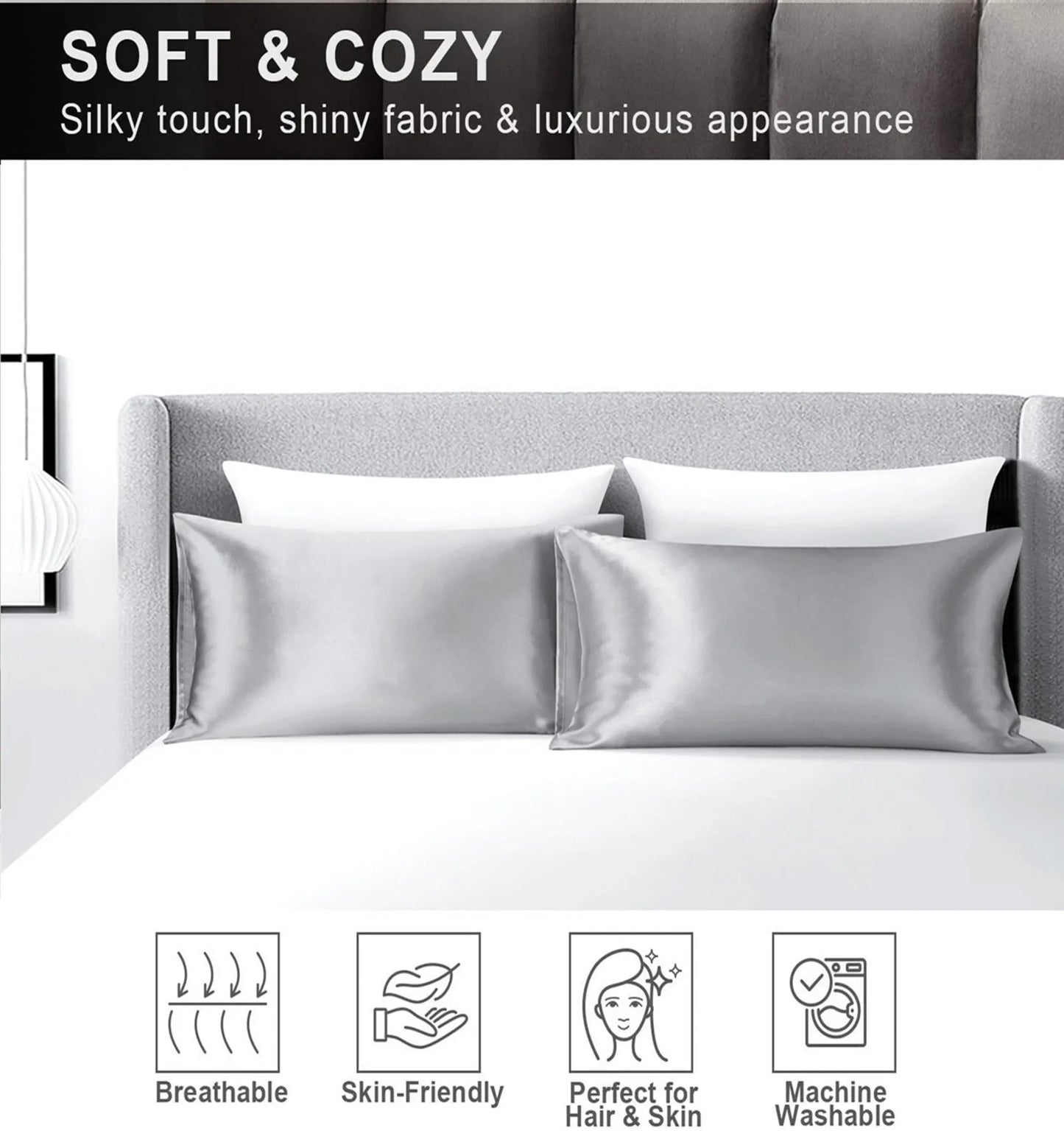 JuwenSilk silky stain pillowcase silky pillowcase natural silk pillowcase mulberry silk pillow case standard queen k Beauty World Shop