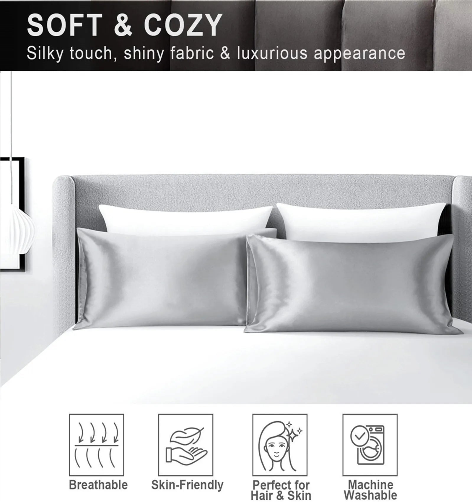 JuwenSilk silky stain pillowcase silky pillowcase natural silk pillowcase mulberry silk pillow case standard queen k Beauty World Shop