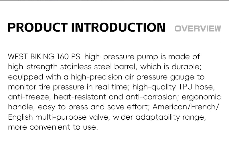 WEST BIKING 160PSI Bike Pump With Gauge Portable Stainless Steel Bike Pump Schrader Presta Valve Inflator Bike Accessories Beauty World Shop