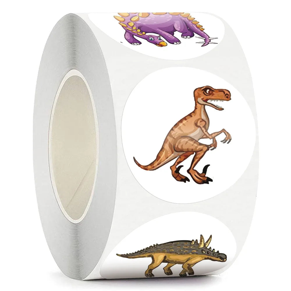 100-500pcs 1'' Round Dinosaur Stickers for Teacher Reward Stickers School Supplies Animal Incentive Roll Sticker for Home Beauty World Shop