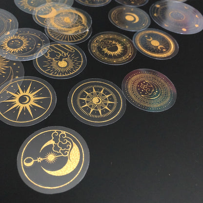 70 pcs Glitter Gold PET Adhesive Stickers Waterproof Transparent Label: SUN MOON Stars Etc Beauty World Shop
