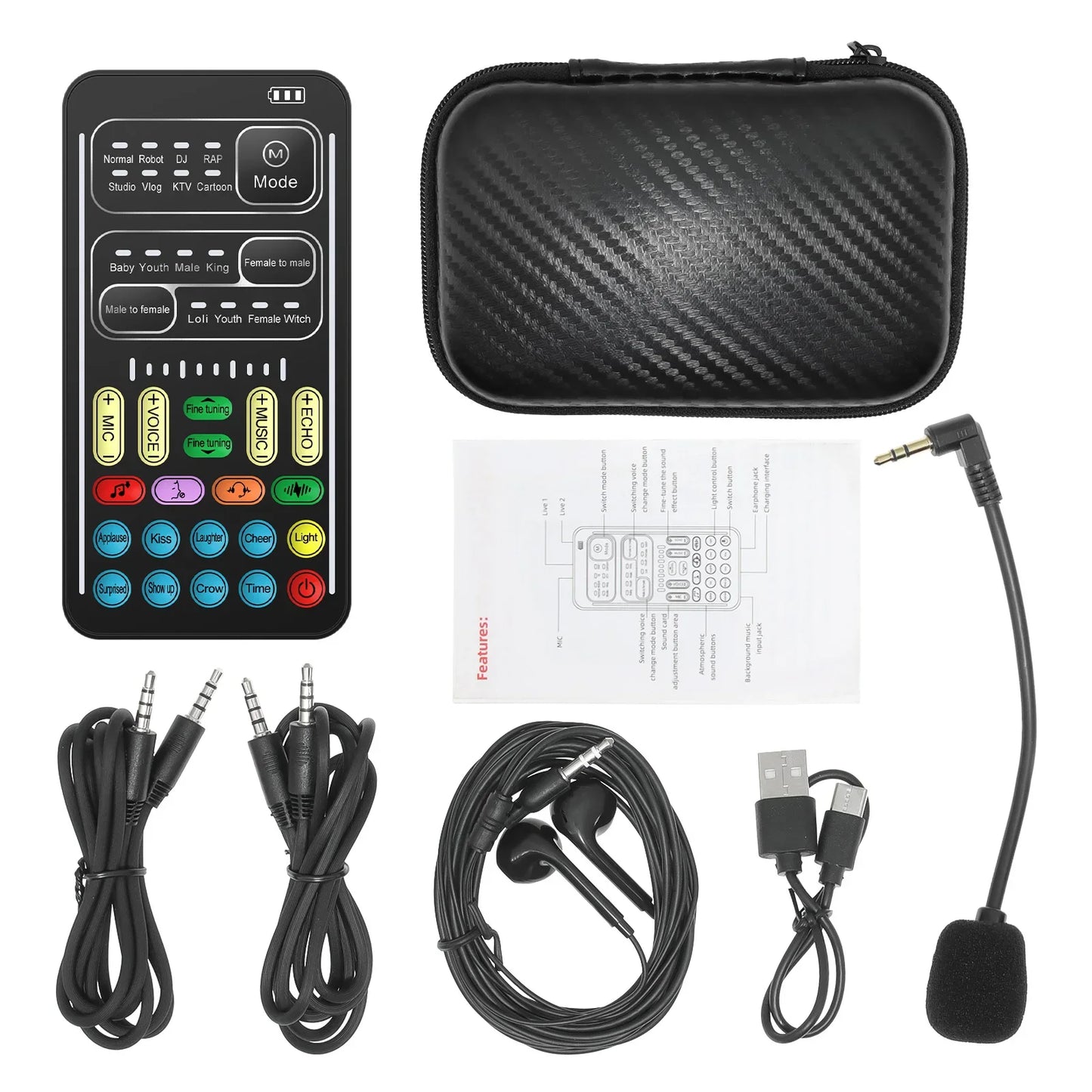 New I9 Mini Voice Changer Live Sound Card  + Headphones + Microphone Audio 8 Sound Effect Machine Equipment Voice Card for Phone Beauty World Shop