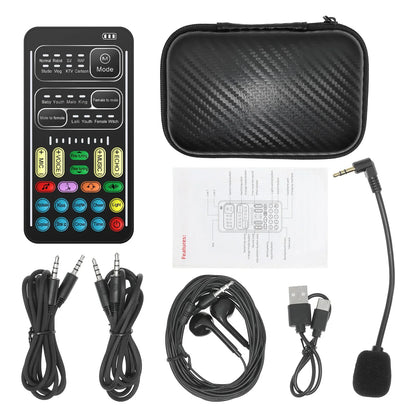 New I9 Mini Voice Changer Live Sound Card  + Headphones + Microphone Audio 8 Sound Effect Machine Equipment Voice Card for Phone Beauty World Shop