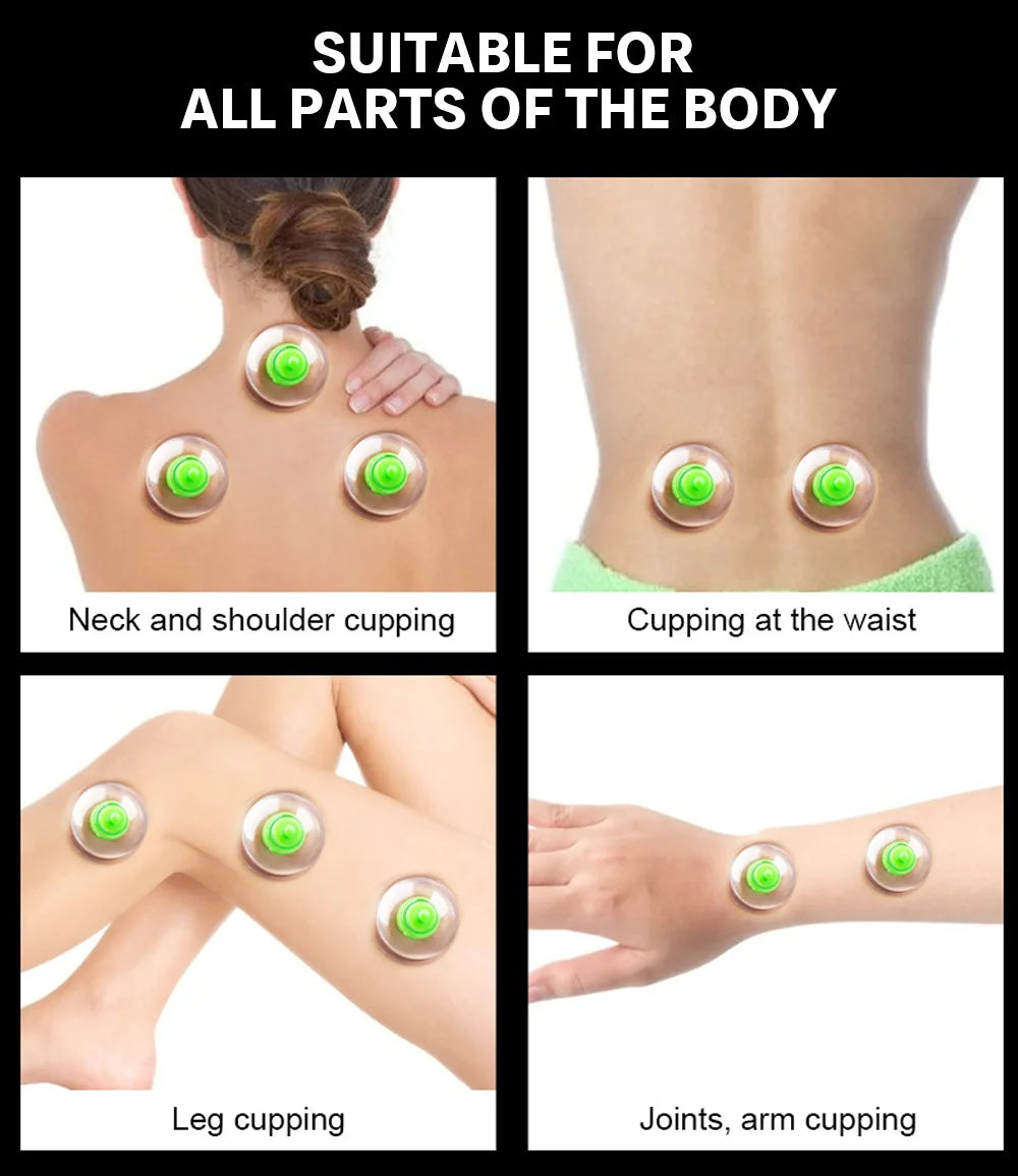6 Suction Cups for Back-Vacuum Cupping Massage Kit w/ Pump Gun Body Massage Anti-Cellulite Beauty World Shop