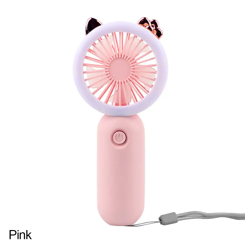 USB Handheld Mini Fan Foldable Portable Neck Hanging Fans 3 Speed USB Rechargeable Fan With LED Small Night Light Summer Gifts