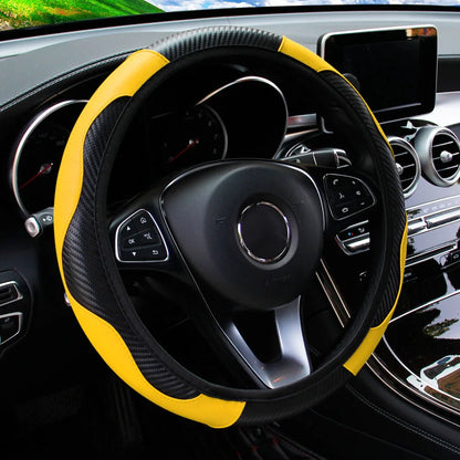 PU Carbon Fiber Leather Car Steering Wheel Cover without Inner Ring Suitable for 14.5-15 Inches of Automotive Supplies Beauty World Shop